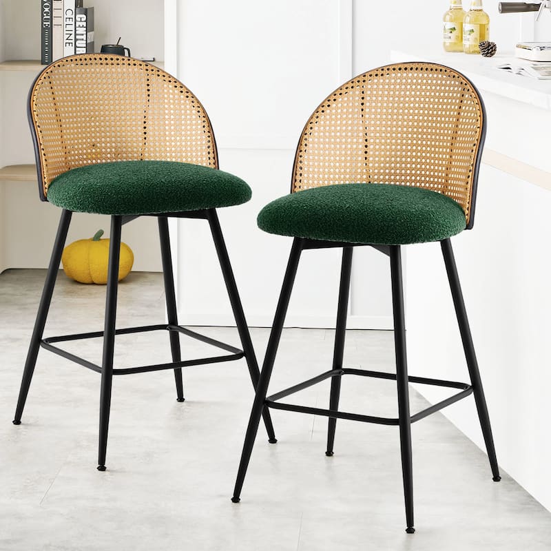 26-Inch Swivel Counter Height Bar Stools with Rattan Back - 36"H x 18.5"W x 19.7"D