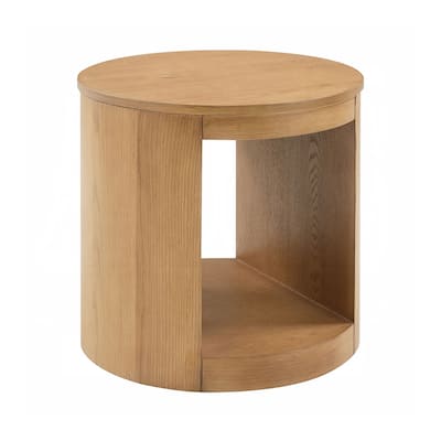 Round End Table with Hollow Base in Oak