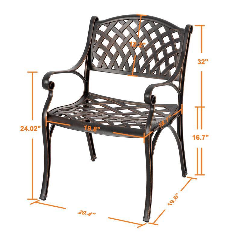 Outdoor 2-Piece Patio Cast Aluminum Dining Chairs with Armrests