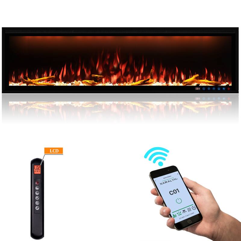 Clihome 42-88" Recessed Wall-Mounted Smart Control Electric Fireplace