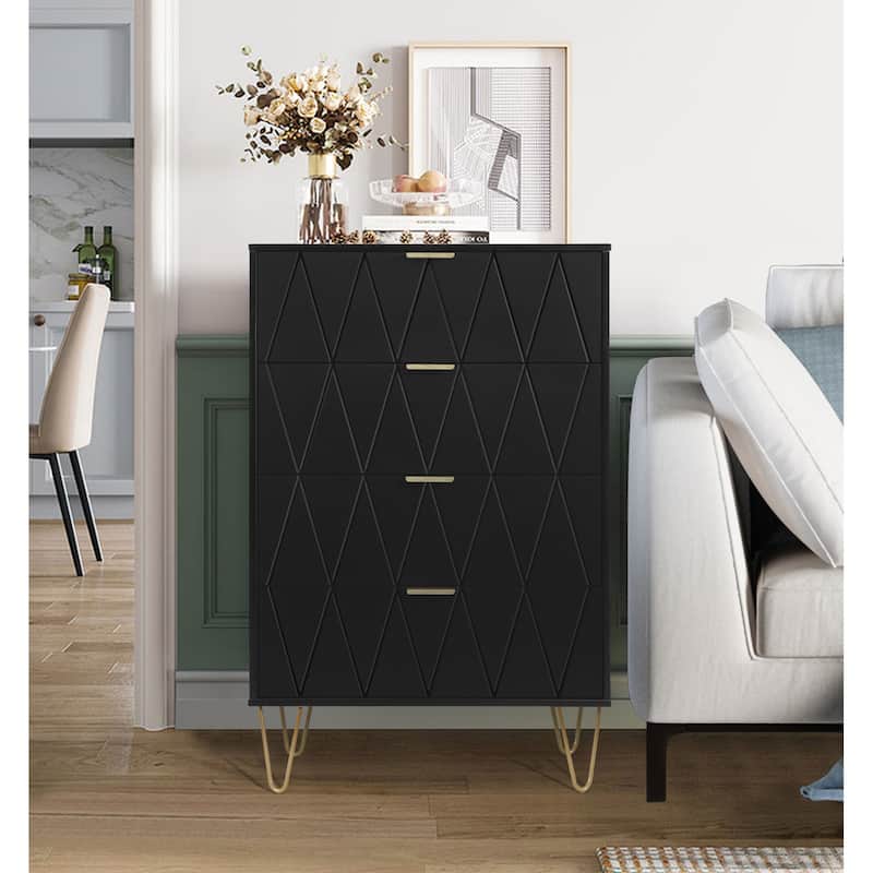 4 Drawers Chest Of Dresser Tall Storage Tower Cabinet with Metal Legs