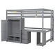 preview thumbnail 12 of 30, Full Size Loft Bed with Wardrobe, Desk, and Storage Drawers, Modern Space-Saving Design, Solid Pine Wood Frame, Grey
