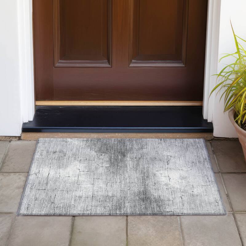 Machine Washable Indoor/Outdoor Vintage Bricks Chantille Rug - Gray - 1'8" x 2'6"