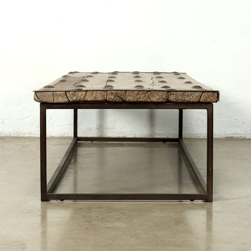 Vintage Iron-Studded Reclaimed Door Coffee Table Approx. 68-70 Inches Wide 24-26 Inches Deep