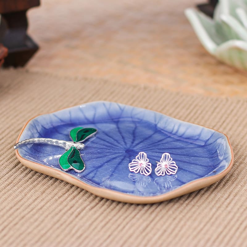 Novica Handmade Dreamy Dragonfly Celadon Ceramic Catchall