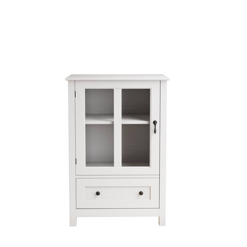 Buffet storage cabinet with single glass doors and unique bell handle - White