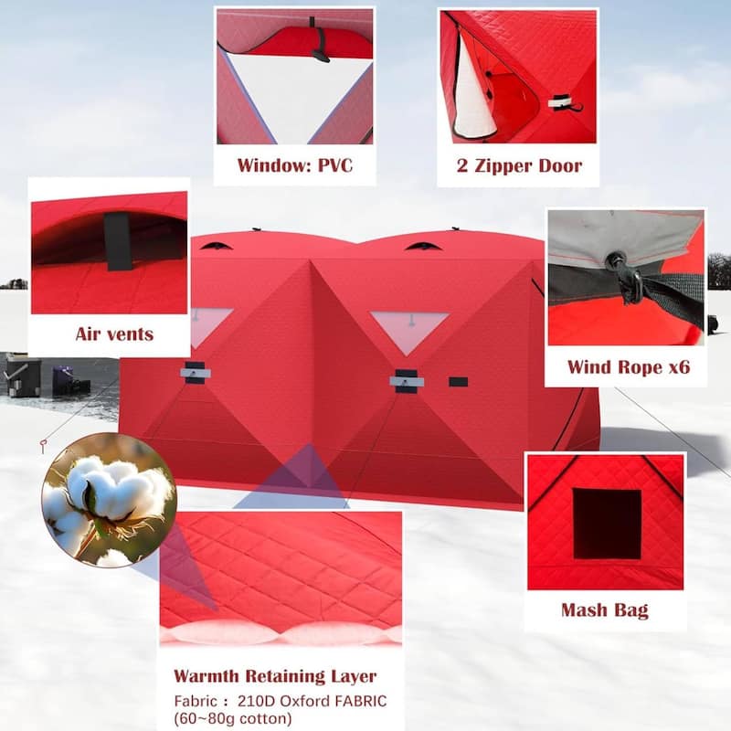 7-8 Person Ice Fishing Shelter Insulated Pop-Up Portable Tent