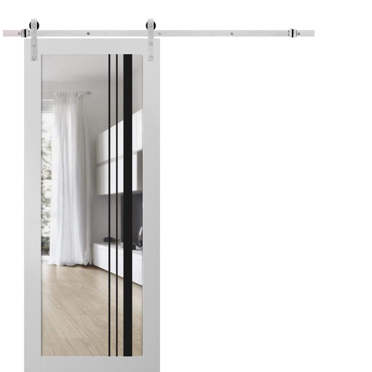 SartoDoors Lucia 2566 | Bedroom Door Barn Door | Solid Wood w/ Glass | Hardware Set | 18x80, White Silk Bathroom Door