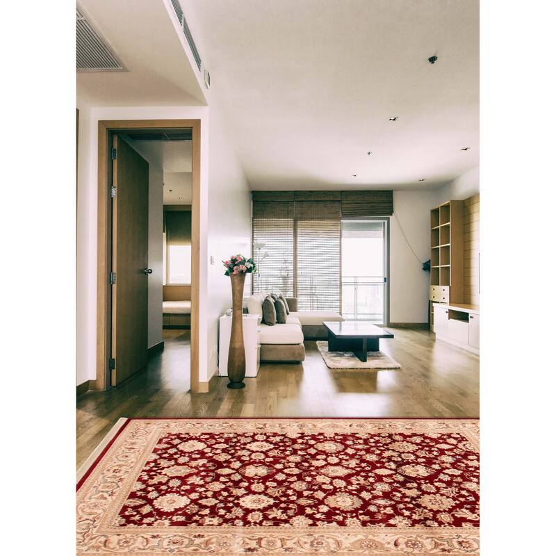 ECARPETGALLERY Machine Woven Lotus Mod Red Polypropylene Rug - 5'3 x 7'8