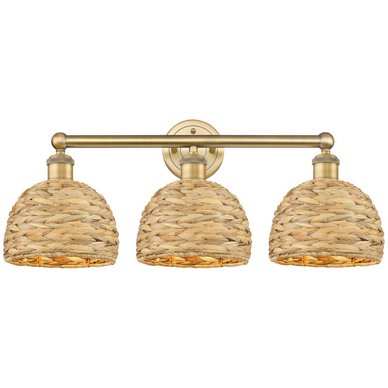 Innovations Lighting 616-3W-11-26 Woven Rattan Vanity Woven Rattan 3 - Brushed Brass / Natural