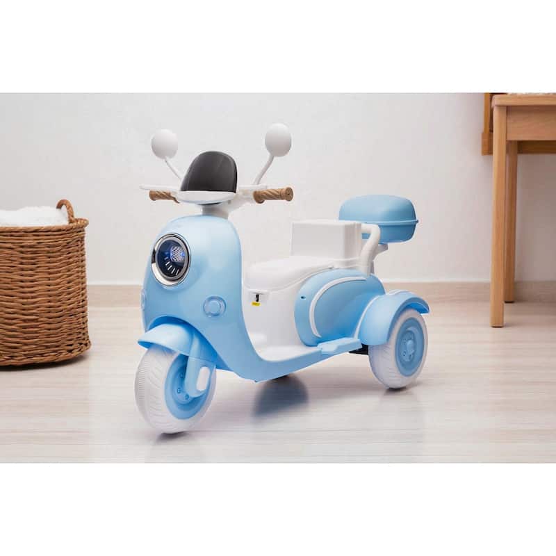12V Two-Seater Kids Ride On Electric Motorcycle with Dual Motors, LED Headlight, Music, USB & Storage Trunk - Blue