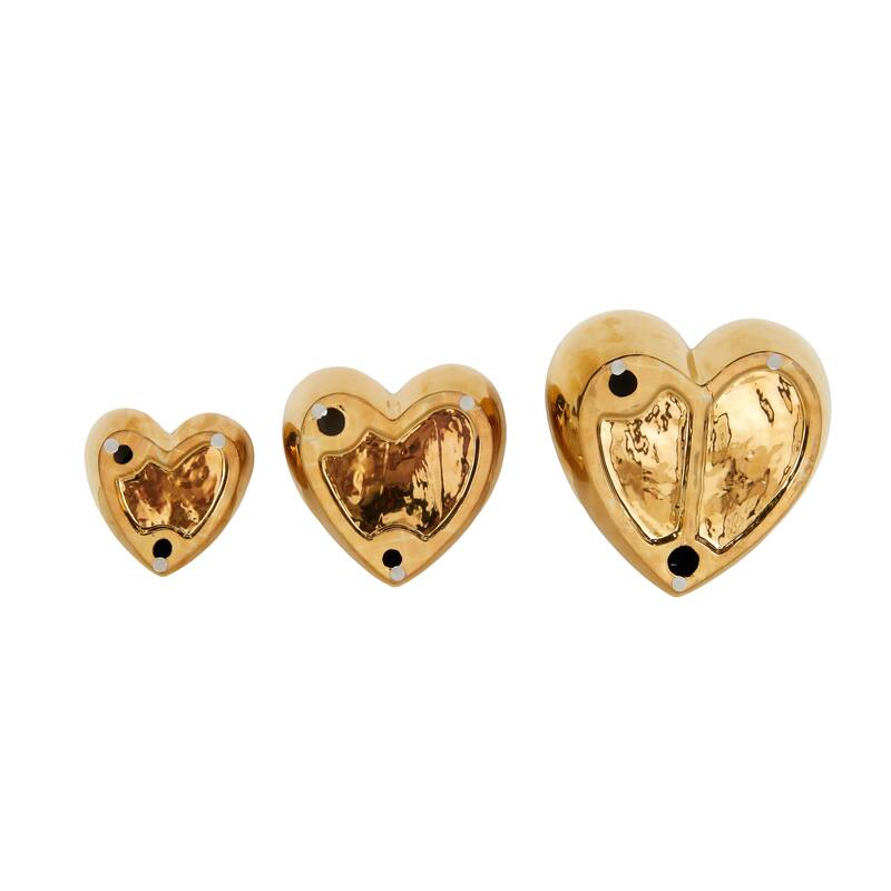 Ceramic Heart Slanted Home Wall Decor with Varying Sizes - Set of 3 Black, Gold, Silver, White - Roche River Decor