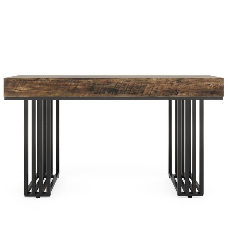 55" Industrial Console Table - Extra Long Entryway Hallway Sofa Foyer Table with Thick Top & Sturdy Metal Frame, Brown & Black