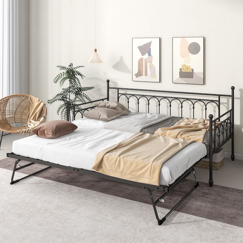 Twin Daybed with Trundle,Day Bed with Trundle Bed Twin,Pop Up Trundle Bed