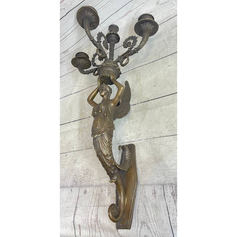 Wall Mounted Hanging Figural Female Bronze Metal Candle Holder Candelabra Sconce Sculpture
