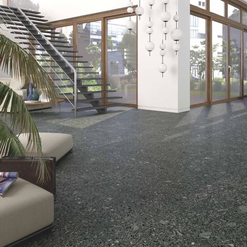 Terrazzo 24x24 Matte Stone Look Porcelain Tile - Floor, Wall - Large Format - Case of 4 (15.5 Sq. ft.) - Grafito Black