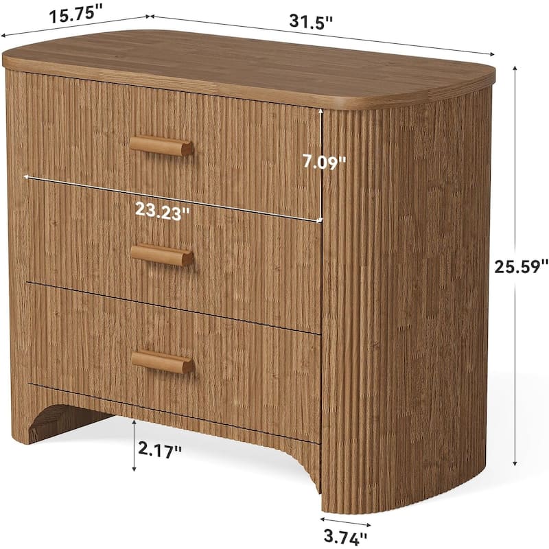 31.5" Fluted Nightstands Set, Oversized 3-Drawer Night Stand Large Bedside End Table