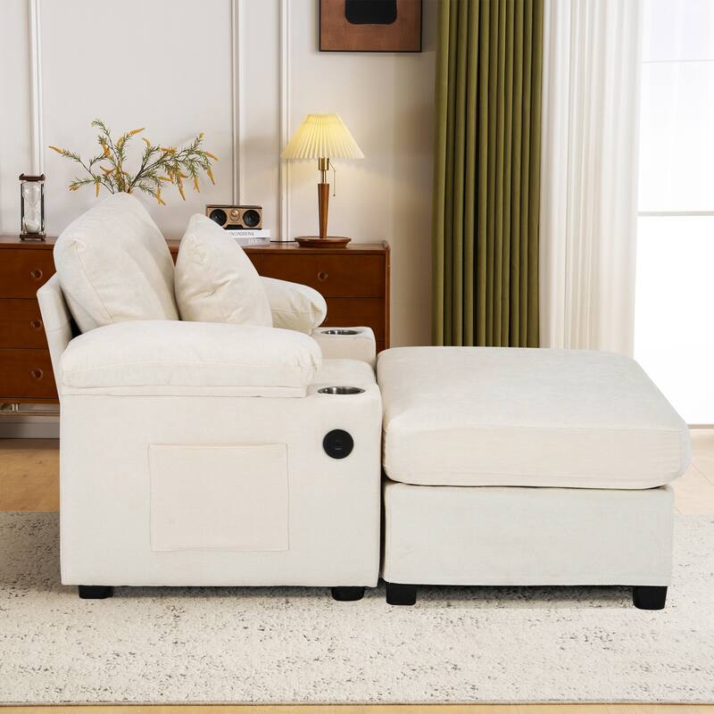 GDFStudio - Ethan Blake Oversized Chenille Chair Bed with Ottoman, Storage & USB Charging for Lounge & Apartment Living