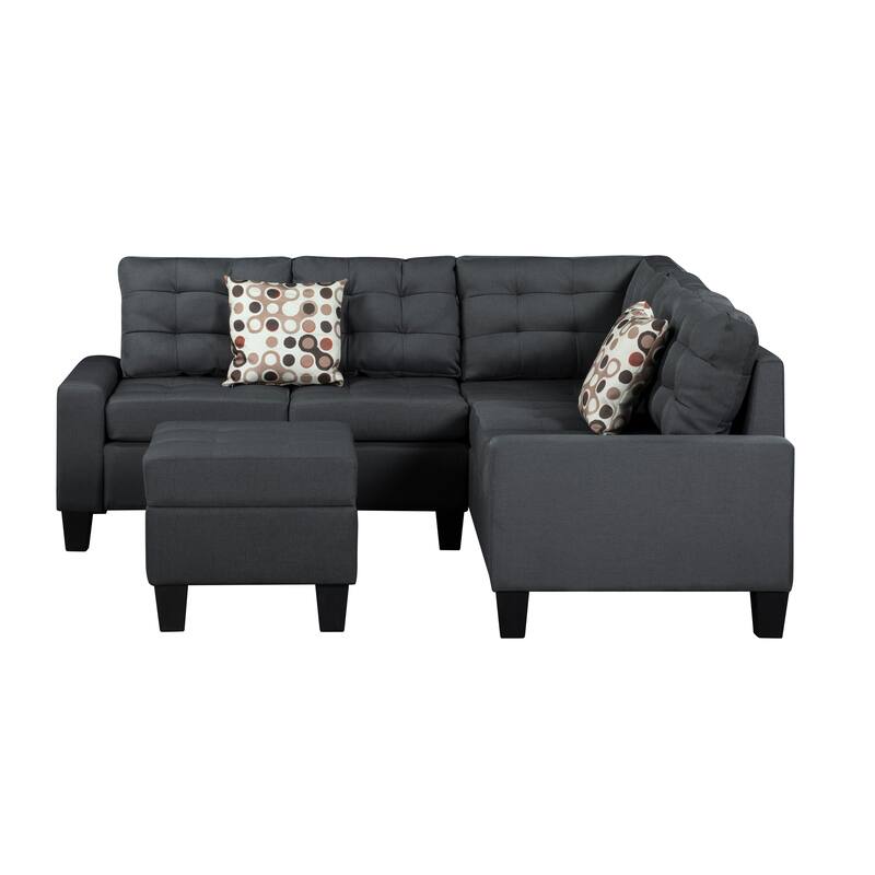 104.5" Gray Upholstered Sofa Set with Comfortable Coin-Spring Cushions, Sturdy Frame, Chaise Lounge, Versatile Storage Ottoman