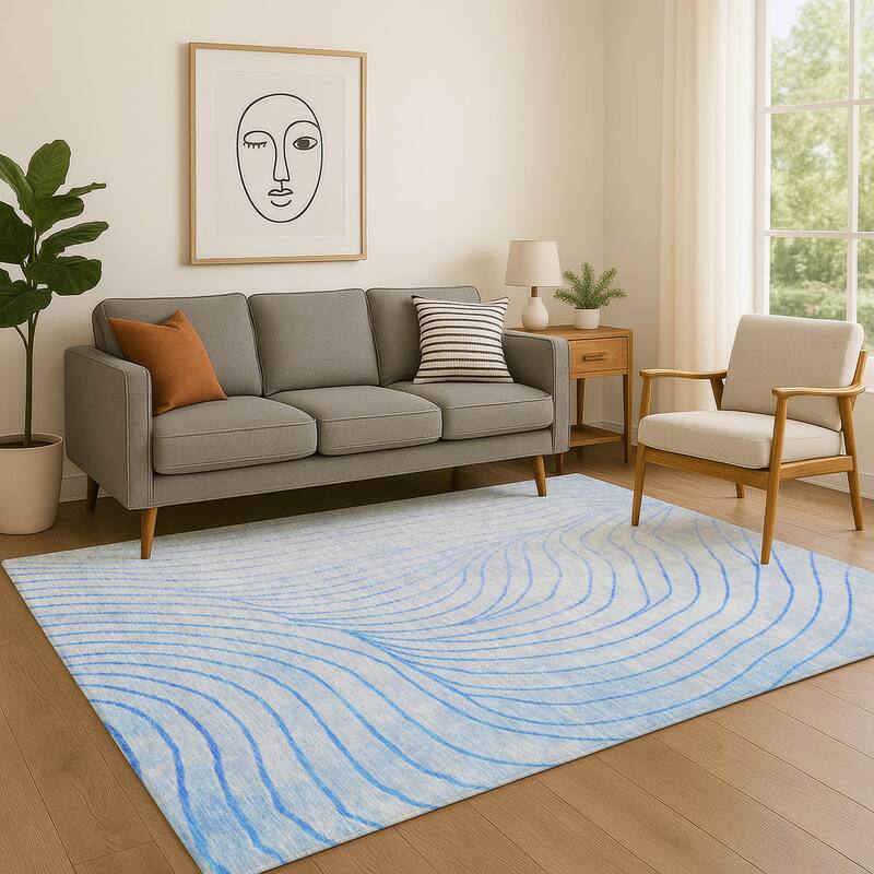 Premium Washable Super Soft Modern Wave Mayfield Rug - Blue - 5' x 7'6"