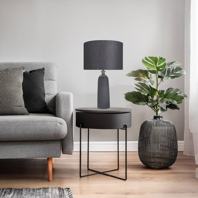 Modern 24-Inch Black Cement Table Lamp with Textured Finish Contemporary Home Lighting - 23 x 14 x 14