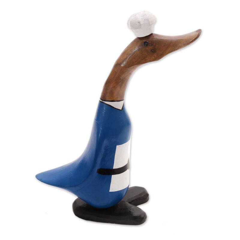 Handmade Chef Duck Wood And Bamboo Root Sculpture (Indonesia) - 13" H x 3.5" W x 9.5" D