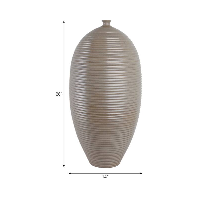 Pottery Floor Vase Ribbed Elongated Silhouette Tall Flower - 28" Beige