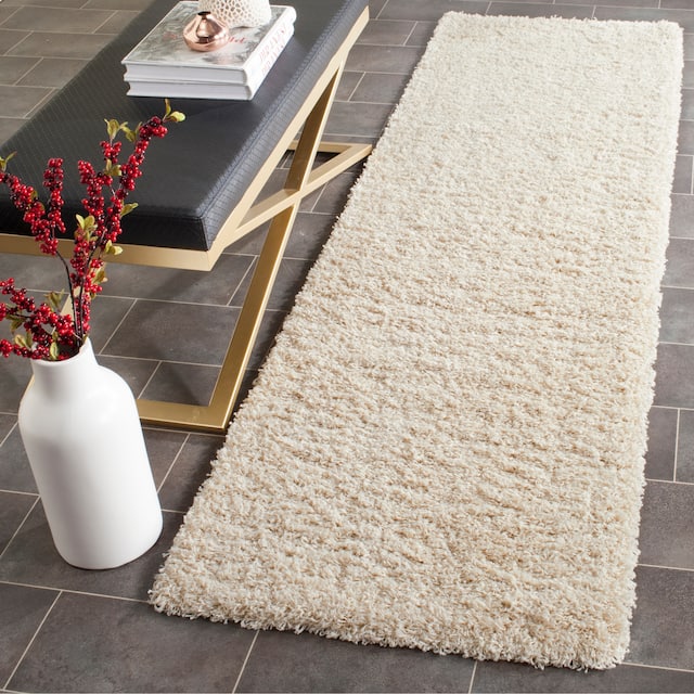 SAFAVIEH Laguna Shag Verdiana Solid Color 2-inch Thick Shag Rug - 2'3" x 8' Runner - Beige