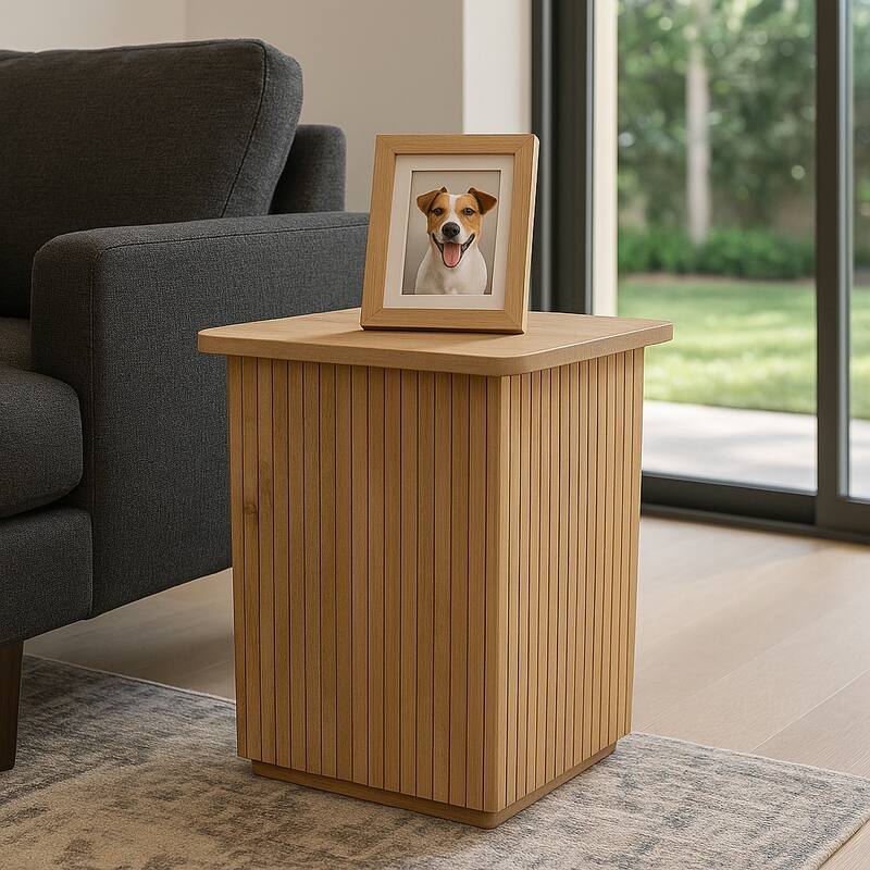 Mango Wood Slatted Panel Design Side Table - Brown, 20 in. - 20.0"