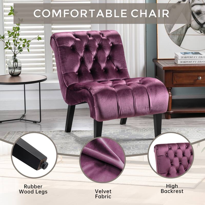 PUrple Modern 22.83" Upholstered Buttons Tufted Accent Chair with Wooden Legs for Living Room