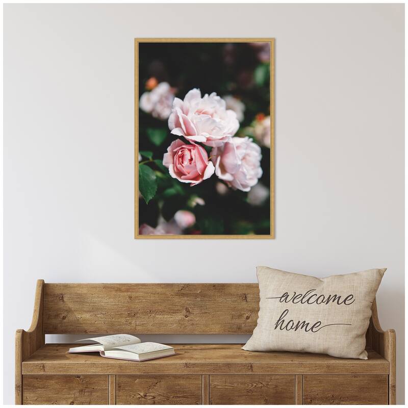 Kate and Laurel Sylvie Delicate Light Pink Rose Floral Framed Canvas by Patricia Hasz of Patricia Rae Photography