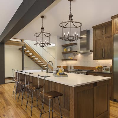 Modern Industrial 6-Light Foyer Chandelier Rustic Metal Ceiling Lights for Dining Room - Bronze - D21.7"x H28.3"