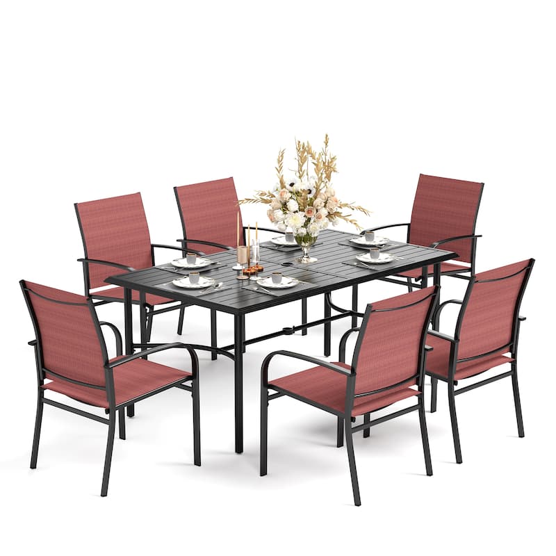 MAISON ARTS 7-Piece Outdoor Dining Set 6 Textilene Chairs and Metal Rectangular Outdoor Dining Table