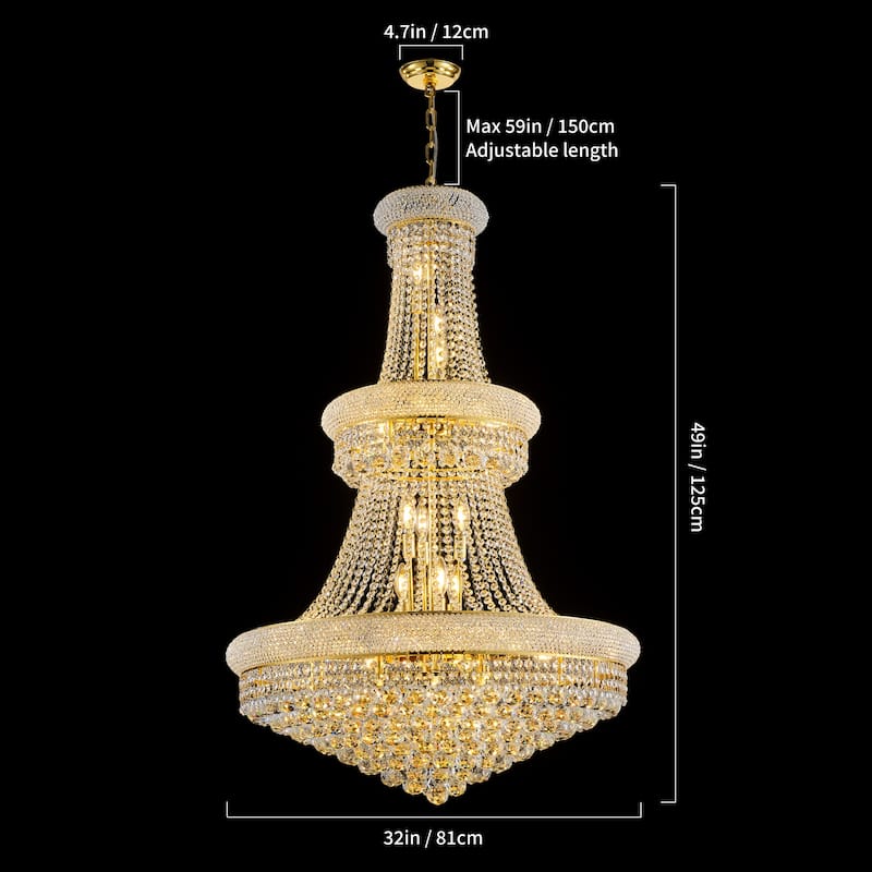 32-Inch Crystal Chandelier, 27-Light Ceiling Light with LED Bulbs - N/A