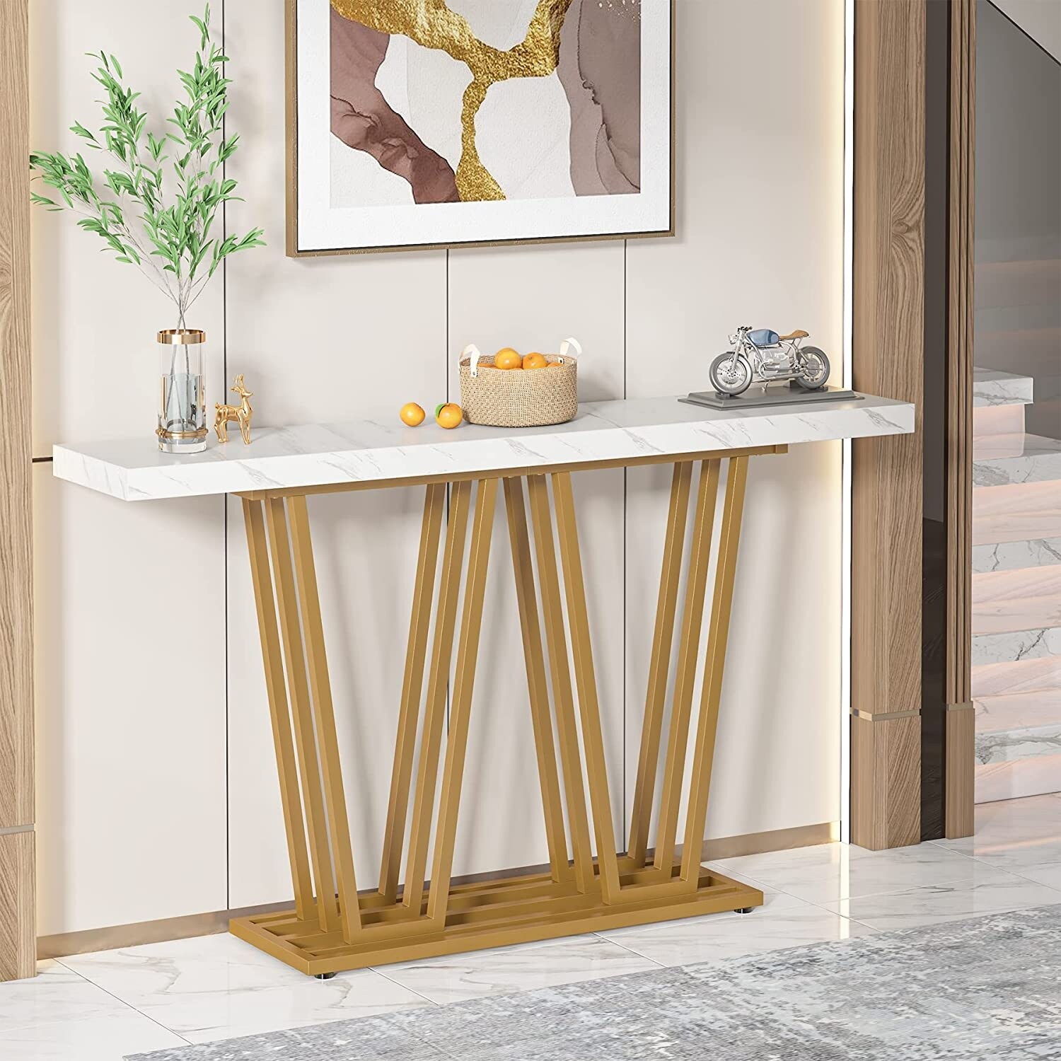 Modern Console Table White Narrow Sofa Table Behind Couch Faux