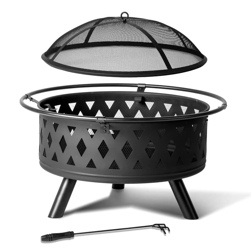 32-inch Outdoor Fire Pit with Beautiful Star and Moon Cutouts - 32"D x 32"W x 23.62"H