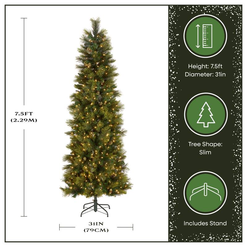 National Tree Company 7.5 ft. Carolina Pine Slim Tree with Clear Lights - 7.5 Foot