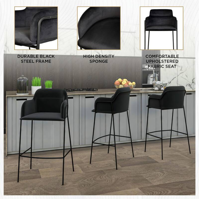 Axis Modern 40" Velvet Counter Height Bar Stool with Stainless-Steel Frame and Footrest for Home Bar