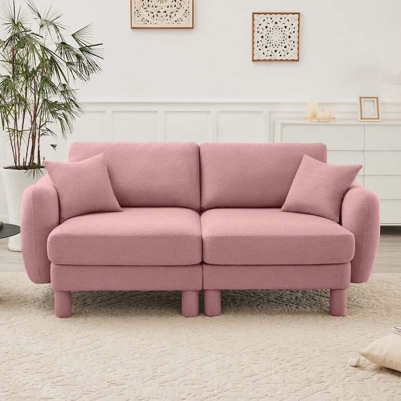 Loveseat Sofa, 78" 2-Seater Upholstered Couch Modern Sectional Couches with Shell-shaped Armrests for Living Room - Pink