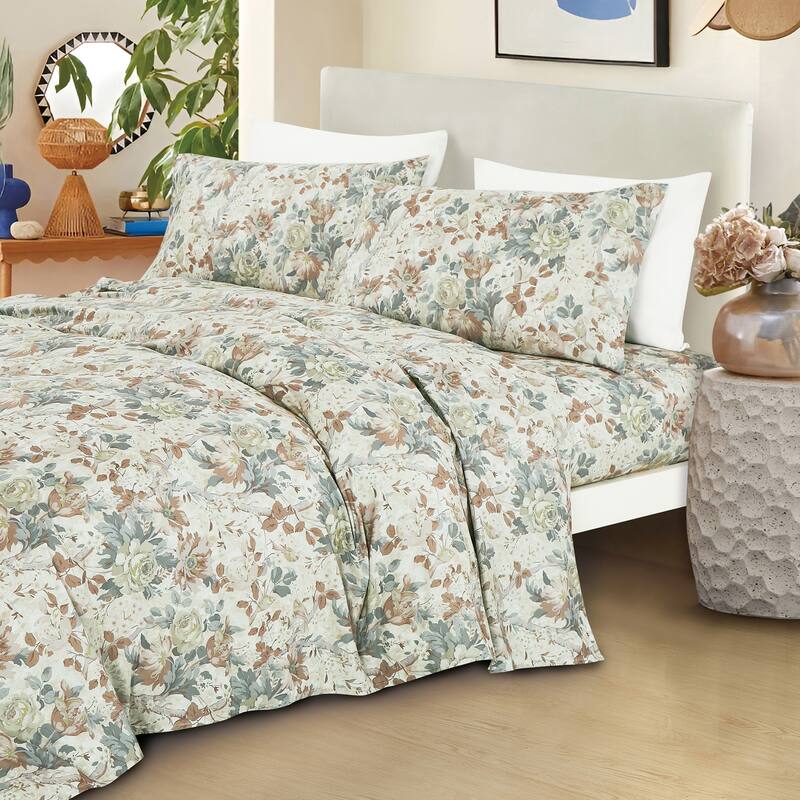 Floral printed sheet set - Twin XL - sage green