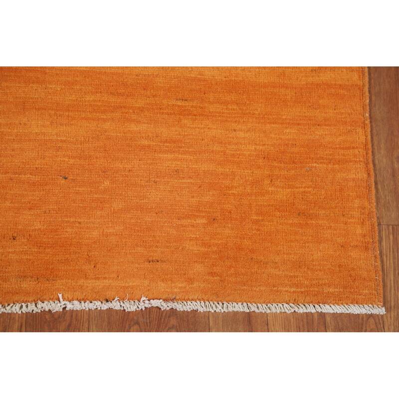 Orange Gabbeh Modern Rug Hand-Knotted Wool Carpet - 4'0"x 5'9"