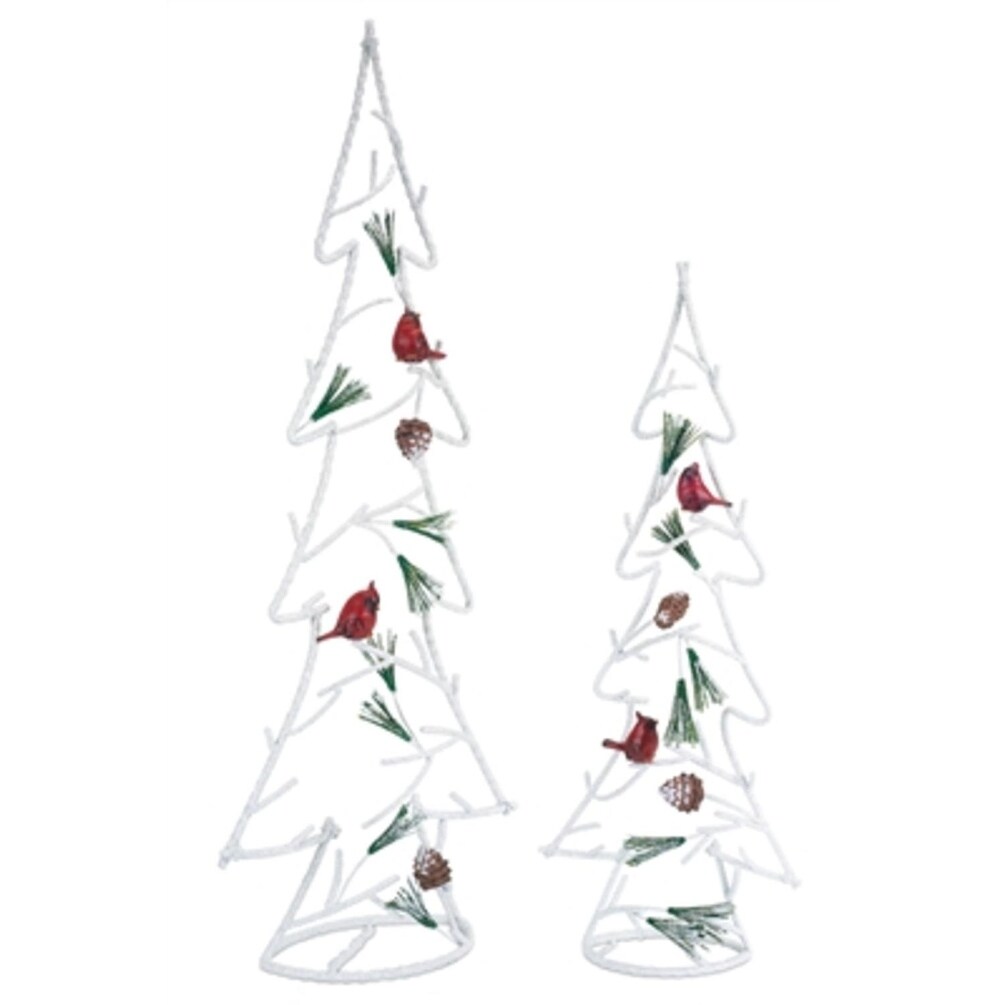 Shop Set Of 2 White And Red Christmas Trees With Cardinal Birds