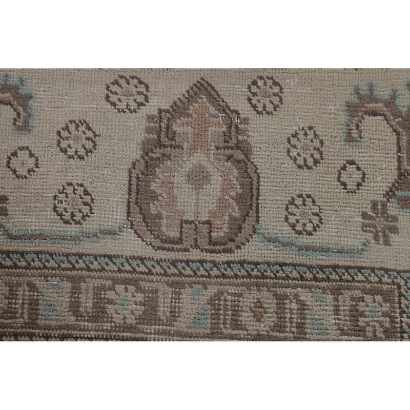 Distressed Tabriz Persian Vintage Rug Handmade Beige Wool Carpet - 6'6"x 9'8"