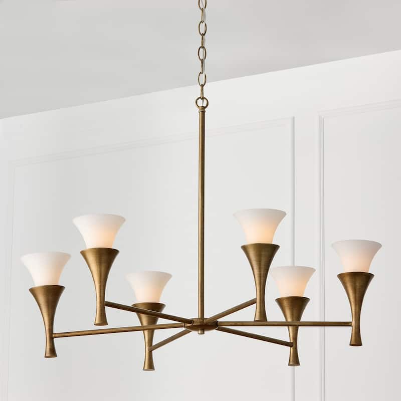 34" W x 23" H 6-Light Chandelier in Mystic Luster with Soft White Glass - 33.75"W x 24.25"H