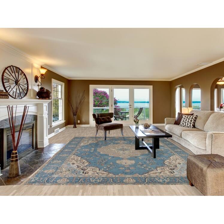 Blue Tabriz Persian Area Rug Handmade Wool Carpet - 9'4" x 12'10"