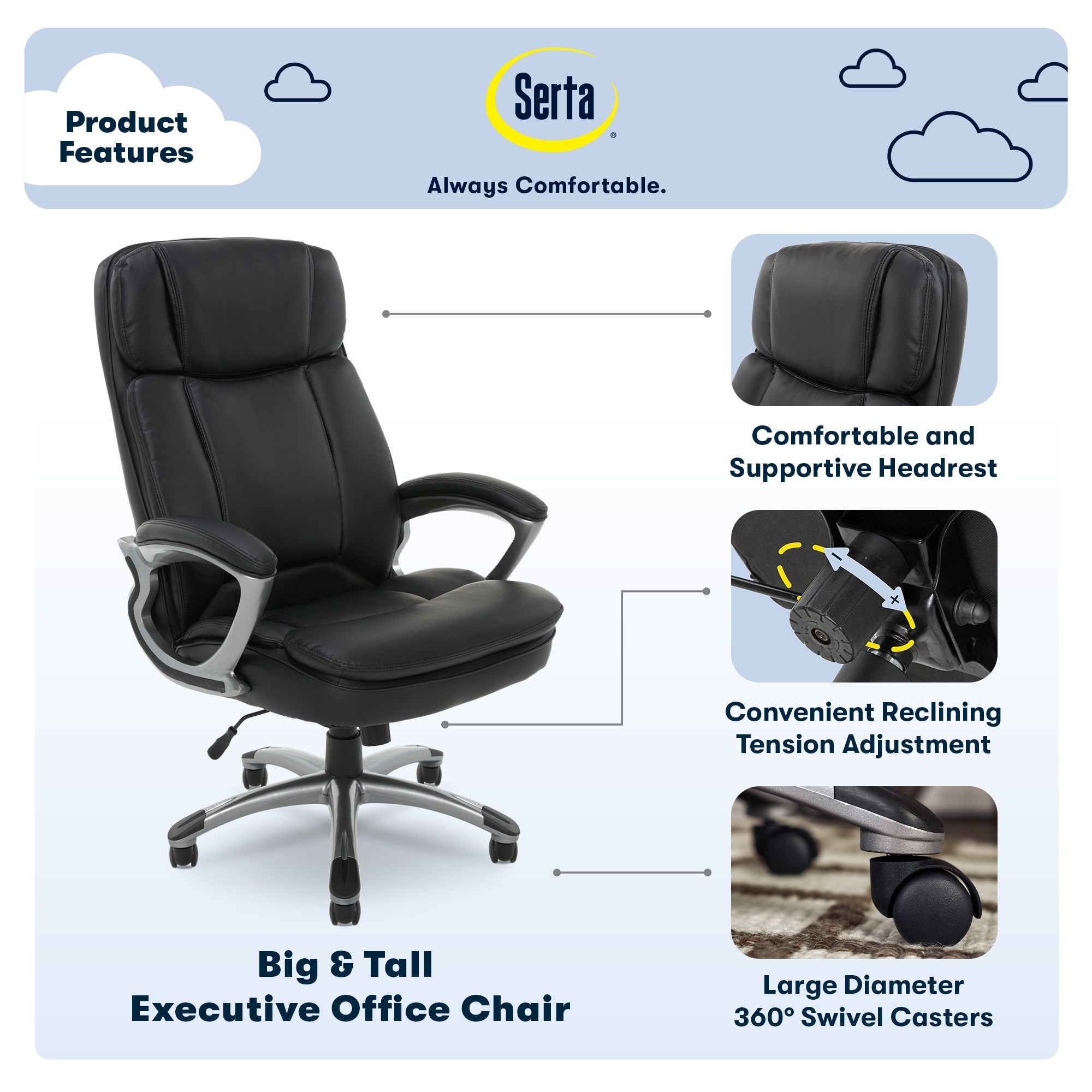 Serta big and tall memory foam recliner sales
