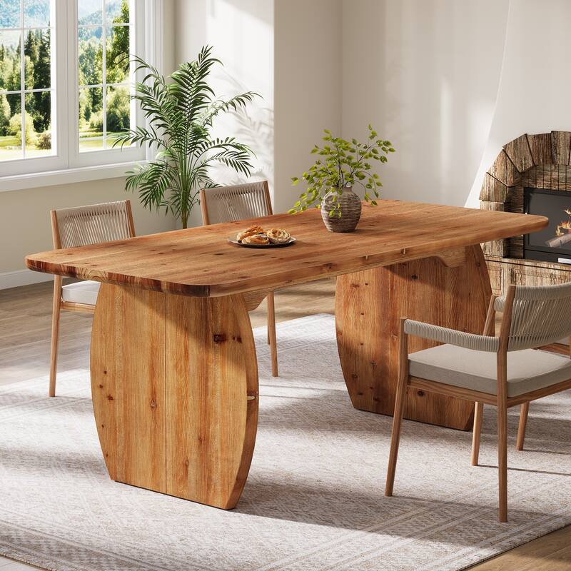 63'' Solid Wood Dining Table for 4-6 People, Sturdy Wooden Legs