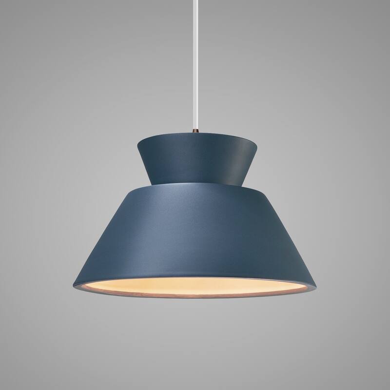 Carbon Loft Chizukeki Trapezoid 1-light Dark Bronze Pendant with Midnight Blue Shade, White Cord