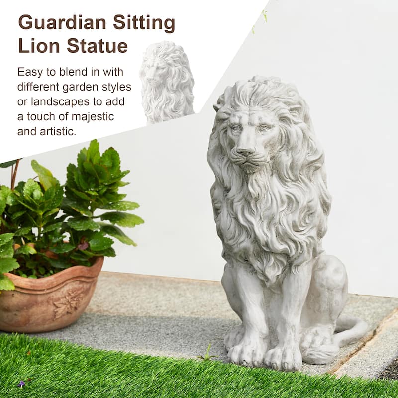 Glitzhome 20.75"H MGO White Guardian Sitting Lion Statue Porch Sculpture Indoor Outdoor