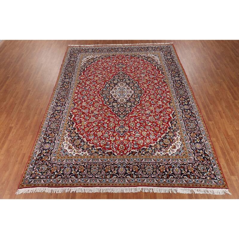 Red Floral Kashan Turkish Rug Machine-Made Carpet - 9'7" x 12'8"